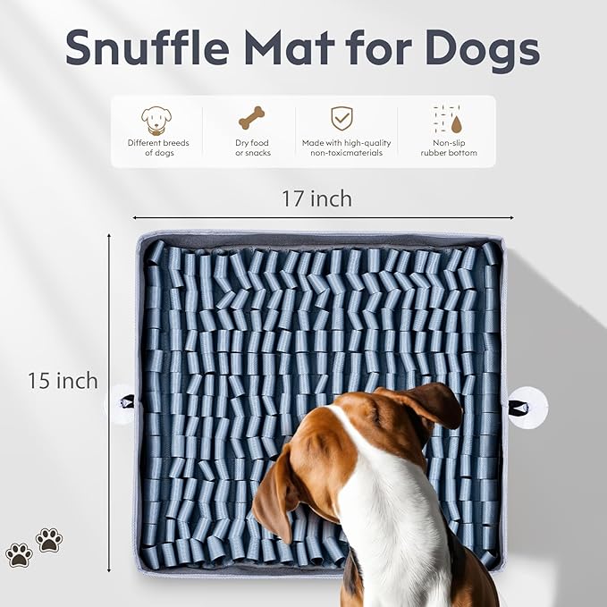 Snuffle Mat for Dogs, Dog Puzzle Mat, Interactive Dog Toys for Enrichment,Sniff Mats with Non-Slip Backing,Suitable for Breeds and Sizes of Dogs (Silver, 17" X 15")-Mewly Pet