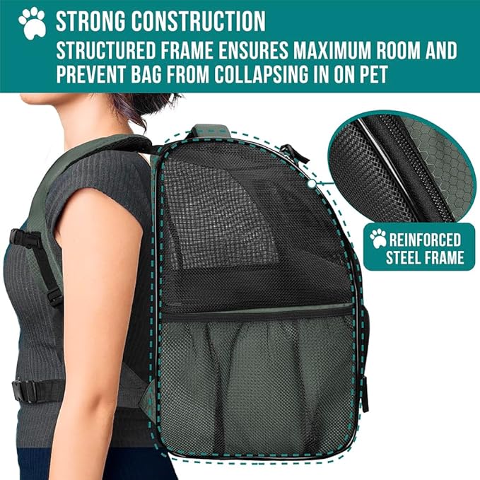 PetAmi Dog Backpack Carrier for Small Large Cat, Pet, Puppy, Ventilated Pet Hiking Backpack Travel Bag, Airline Approved Cat Backpack Carrier, Camping Biking Dog Bag Up to 18lbs Pet, Dark Grey-Mewly Pet