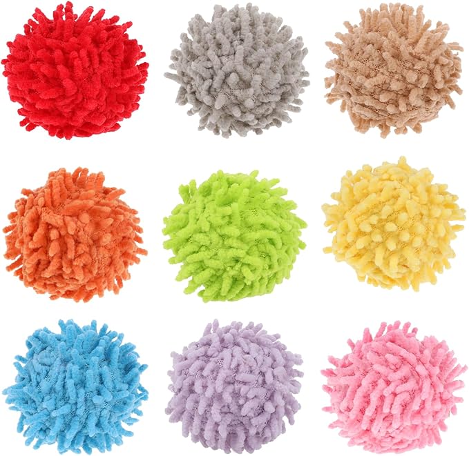 9Pcs Cat Pom Pom Balls, Cats Ball Toys with Bells, 2 inches Soft Cat Balls Toy for Indoor, Assorted Color Yarn Puffs Ball for Cats, Kitten Chasing Toys for Kitty, Pet Interactive Play(Multi-Color)-Mewly Pet
