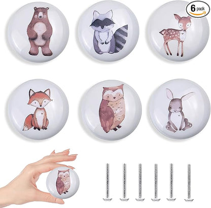 6pcs 1.5" 6 Pack Cute Nursery Kids Animals Ceramics Dresser Drawer Pulls Unique Decorative Cabinet Knobs (Rabbit)