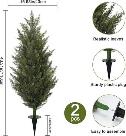 3.6FT Fake Topiary Trees Artificial Outdoor 2 Pcs Faux Cedar Tree UV Resistant Shrubs for Outdoor Patio, Porch, Garden Indoor Planters Home Decoration
