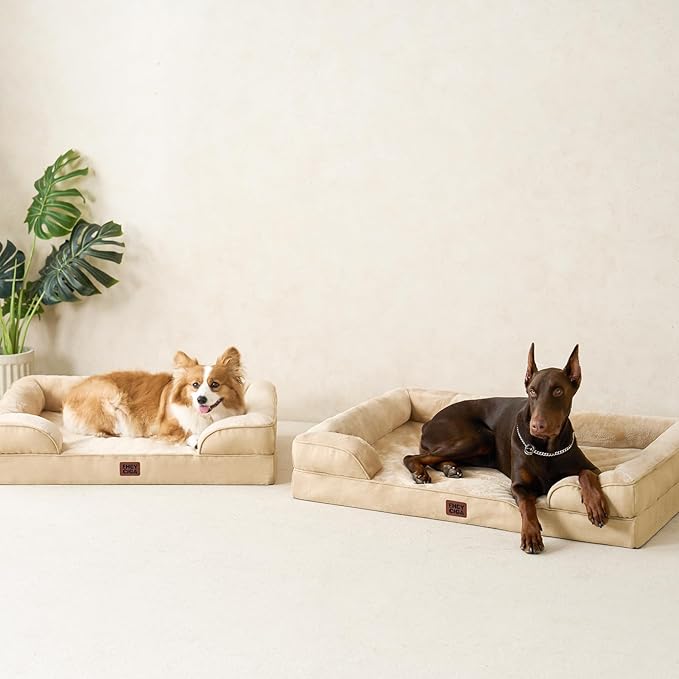 EHEYCIGA Orthopedic XL Dog Beds, Waterproof Memory Foam Dog Bed for Extra Large Dogs, Non-Slip Bottom and Egg-Crate Foam Big Pet Couch Bed with Washable Removable Cover, Graige-Mewly Pet