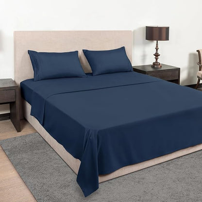 Mejoroom Queen Size Sheet Set - Hotel Luxury 1800 Bedding Sheets & Pillowcases - Deep Pocket Fitted Sheet, Soft, Breathable, Wrinkle & Fade Resistant - 4 Piece (Queen, Navy)