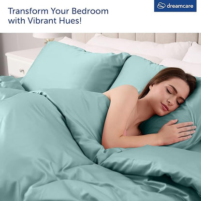 DREAMCARE Queen Sheet Set – 6 pcs Cooling Bed Sheets – up to 15” Deep Sheets Queen Size Bed Set – 2500 Supreme Collection – Extra Soft 100% Brushed Microfiber Hotel Luxury with Side Pocket – Spa Blue