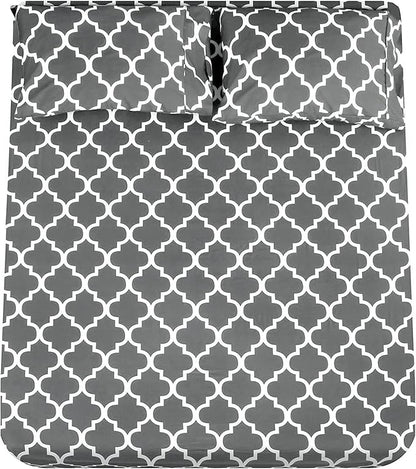 Mejoroom Full Bed Sheet Set - Super Soft Brushed Microfiber 1800 Thread Count Sheets with 16 inch Deep Pocket - Wrinkle Free - 4 Piece(Full, Gray Quatrefoil with White Pattern)