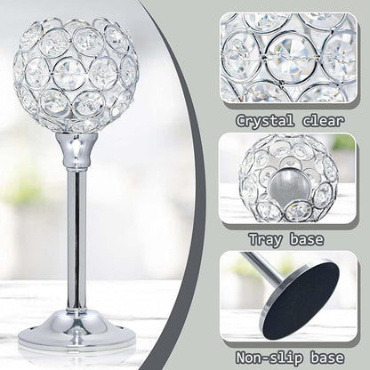Crystal Metal Tealight Candlestick, Bling Bowl Candelabras, Tall Crystal Votive Candle Holders Elegant Crystal Candle Centerpiece for Dining Table Wedding Decor (Set of 6, Silver)