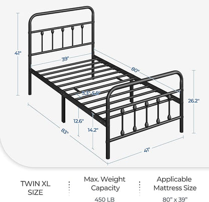 Yaheetech Classic Metal Platform Bed Frame Mattress Foundation with Victorian Style Iron-Art Headboard/Footboard/Under Bed Storage/No Box Spring Needed/Twin XL Size Black