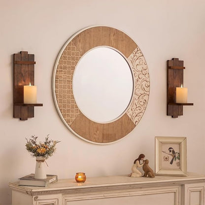 Rustic Candle Holder Farmhouse Wall Decor - Brown Candle Sconces Set of Two Wooden Vintage Hanging Wall Decoration for Fireplace Mantel Living Room Bedroom Dining Room