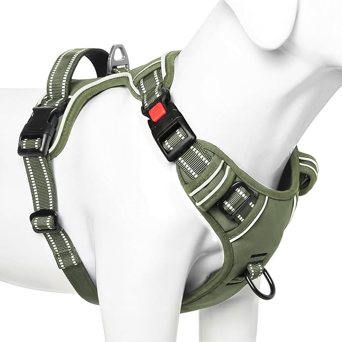 Timos Dog Harness Small Sized, No Pull Pet Harness with Neck Lockable Snap,No Choke Front Clip Dog Reflective Vest,Adjustable Metal Rings 3 Buckles,Easy Control Handle for Small Dogs Green S-Mewly Pet