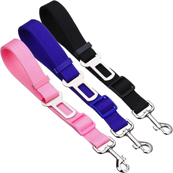 Elisel Elisel 2 Packs Adjustable Length Pet Dog Cat car seat Belt Pet seat Belt Pet Accessories for Dogs Cats and Pets (Black Pink)-Mewly Pet