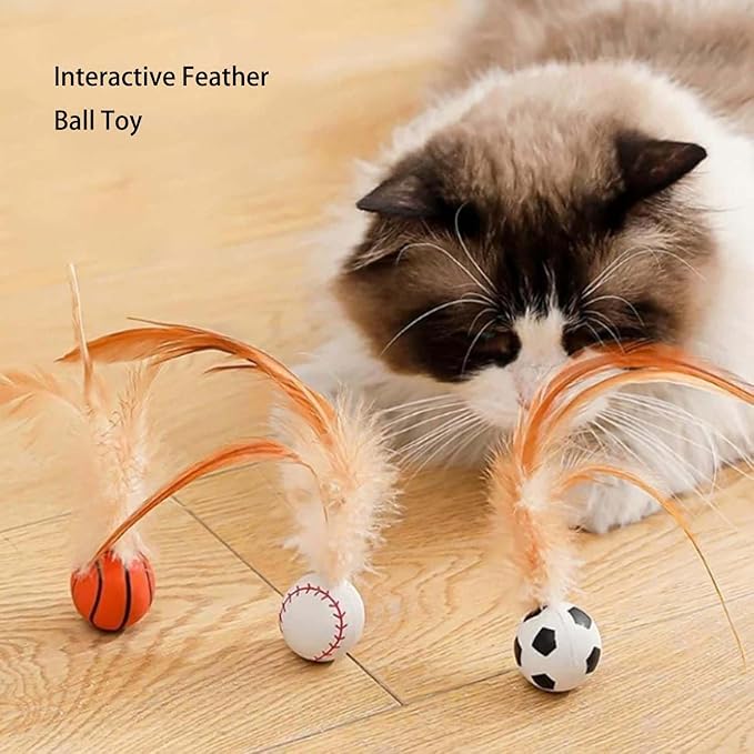 2025 New Interactive Cat Feather Ball Toy Set - Elastic Bouncy Cat Toys with Feather Tails, Silicone Rolling Balls for Indoor Cats & Kitten Exercise, Safe & Fun Play (1 Set)-Mewly Pet