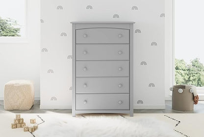 Storkcraft Kenton 5 Drawer Dresser (Pebble Gray) – GREENGUARD Gold Certified, Dresser for Kids Bedroom, Includes Safety-Focused Interlocking Drawer System