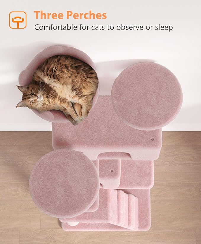 70'' Cat Tree Tower for Indoor Cats Large Adult,Cute/Tall Modern Cat Tree for Big Cats 20 lbs,Plush Multi-Level Cat Condo with Scratching Posts,Dangling Ball for Fun Play(Soft Pink, 70 inch)-Mewly Pet