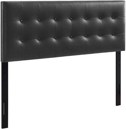 Modway Emily Button Tufted Faux Leather Upholstered Full Headboard in Black