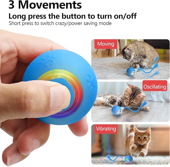 Interactive Cat Toys, Automatic Moving Cat Toys for Bored Indoor Adult Cats, Fast Rolling, Chirping & Motion-Activated Kitty Toys, Fun Gift for Cats with Speedy Tail 2.0, USB Rechargeable, Blue-Mewly Pet