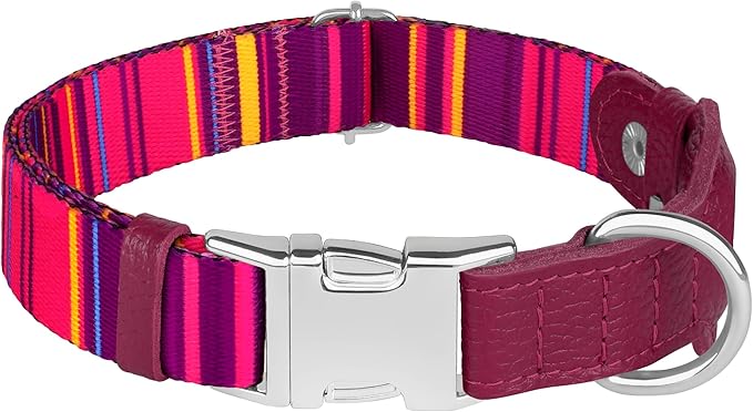 AirTag Dog Collar for Small Medium Large Breed - Adjustable Cute Pattern Dog Collar with Airtag Holder - Soft Leather Tracker GPS Apple Air Tag Pet Collars (Large, 17"-21" Neck Fit, Striped)-Mewly Pet