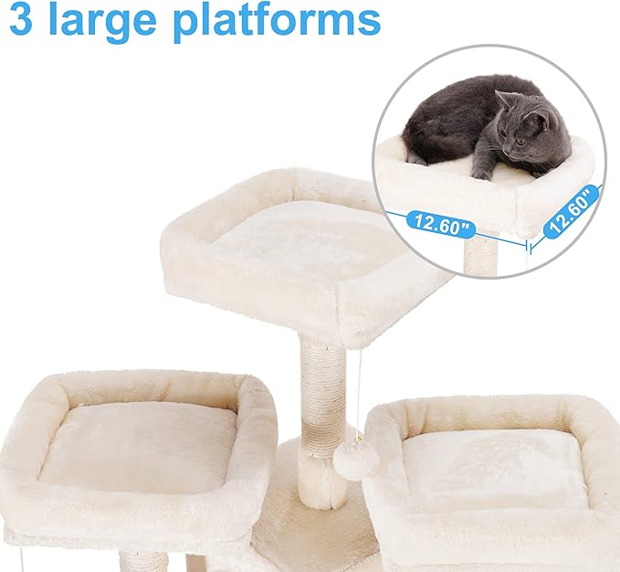 Hey-brother Cat Tree, 71 inches XL Large Cat Tower for Indoor Cats, Multi-Level Cat House with 3 Padded Perches, Big Scratcher, Cozy Basket, 2 Cat Condos and Scratching Posts, Beige MPJ034M-Mewly Pet