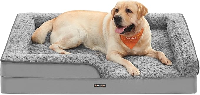 Feandrea Orthopaedic Dog Bed for Large Dogs, Waterproof Dog Sofa Bed with Removable Washable Cover, 42 x 32 x 7 Inches, Dove Gray UPGW253G01-Mewly Pet