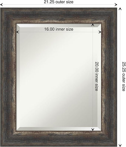 Amanti Art Brown Bathroom Mirror for Over Sink, 25x21 Bark Rustic Char Rectangle Vanity Mirror, Small Country Rustic Frame, Hangs Horizonally and Vertically, Bathroom Wall Decor, Beveled Edge