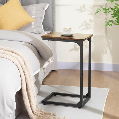 AMHANCIBLE C Shaped Side Table, End Tables Living Room Set of 2, Slide Under Couch Table for Sofa, TV Trays for Bedroom, Small Space, Rustic Brown HET02CBR