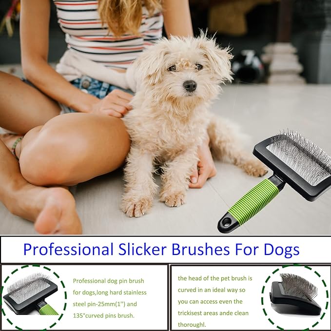 Slicker brush for dogs doodle grooming poodle with long soft pin slicker brush perfect for thick fur dogs fluffy,grooming,shedding.goldendoodle-Mewly Pet