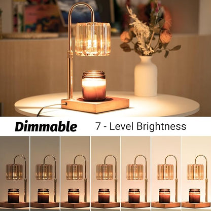 Candle Warmer Lamp with Timer, Dimmable Electric Candle Wamer Adjustable Height, Glass Modern Candle Melter Lamp, Amber, Gifts for Women Mom
