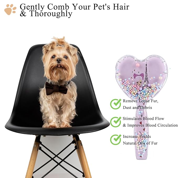 Small Dog Brush, Soft Dog Brush for Shih Tzus, Yorkies, Maltipoos, Maltese ， Love Shape Puppy Massaging Hair Brush, Cat Brush, for Small Dogs Cats Rabbits of All Hair Types (Purple)-Mewly Pet