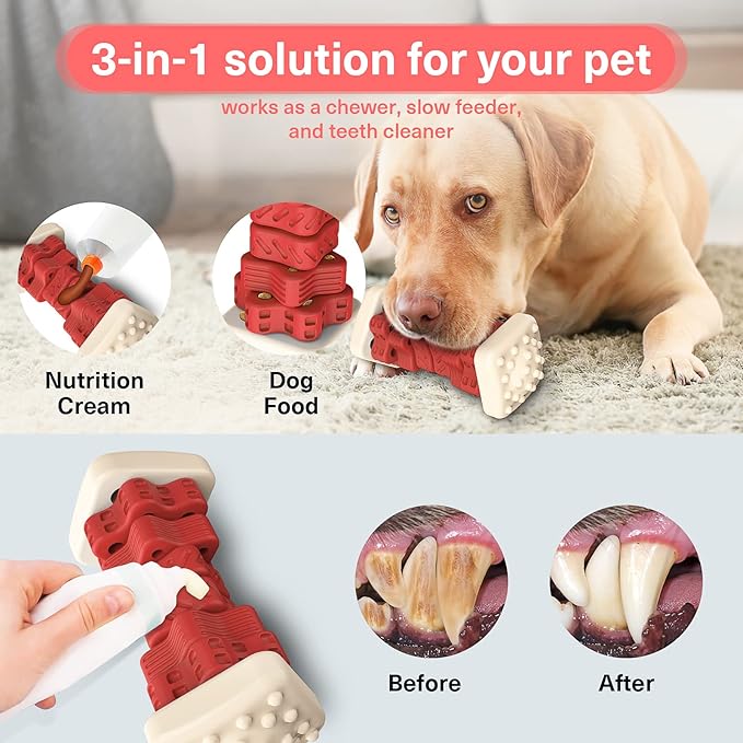PcEoTllar Dog Toys for Aggressive Chewers, Indestructible Dog Chew Toys, Safe Rubber, for Large Medium Small Dogs - Red -M-Mewly Pet