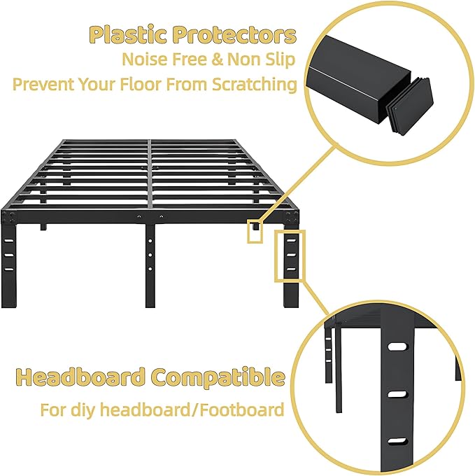 ALDRICH 10 Inch Metal King Size Bed Frame - Double Black Basic Steel Slats Platform, Easy Assembly Heavy Duty Noise Free Bedframes, No Box Spring Needed