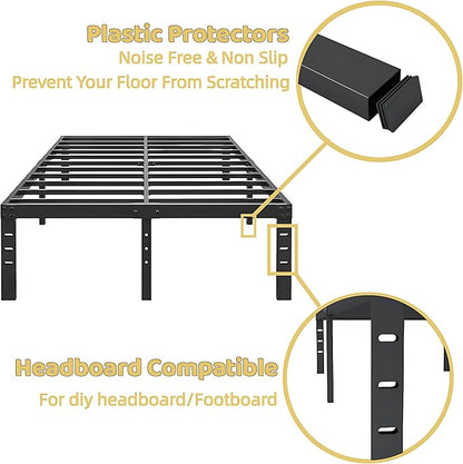 ALDRICH 10 Inch Metal King Size Bed Frame - Double Black Basic Steel Slats Platform, Easy Assembly Heavy Duty Noise Free Bedframes, No Box Spring Needed