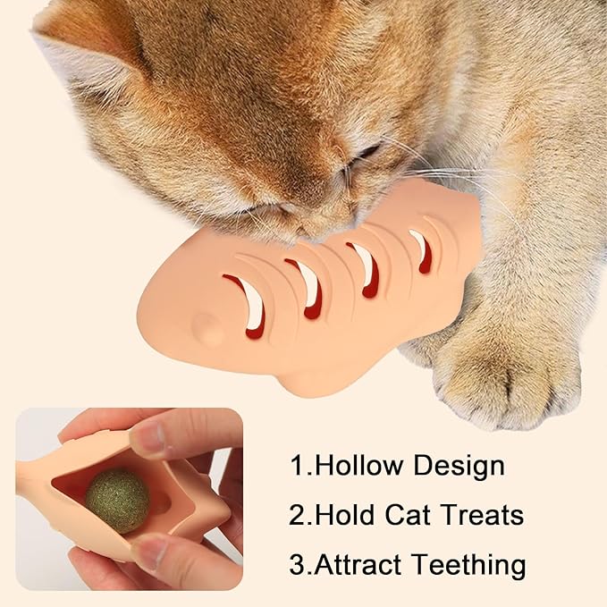 Cat Toys for Indoor Cats, Fish Shape Chew Catnip Toys for Teeth Clean, Food Grade Silicone Cat Enrichment Toy, Interactive Kitten Teething Toys with 1 Cat Nip Ball, Orange, 2 Pcs-Mewly Pet