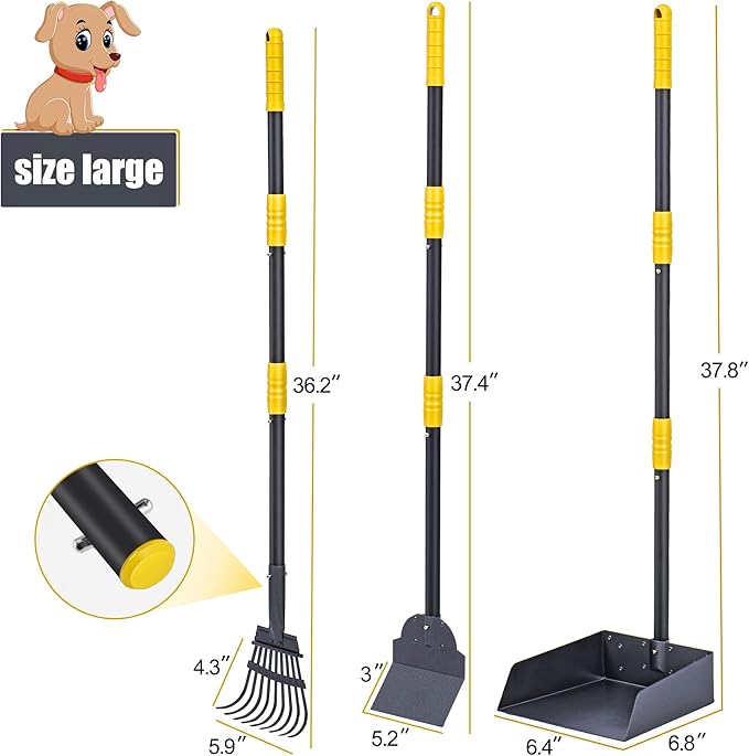 Niubya Pooper Scooper for Dogs, Metal Poop Scooper Tray Spade and Rake Set, Poop Scoop with Adjustable Long Handle, Dog Pooper Scooper for Pet Waste Removal-Mewly Pet