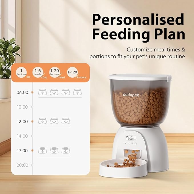 5L Automatic Cat Feeder, Timed Cat Food Dispenser, Automatic Pet Feeders Up to 6 Meal 1-20 Portion, Dual Power Supply Cats Feeder, Pet Dry Food Dispenser for Cats and Small Dogs-Mewly Pet