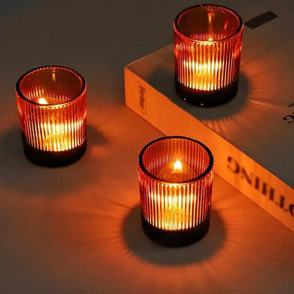 VOHO 24pcs Votive Candle Holders Bulk Wedding Centerpieces for Tables, Amber Tea Lights Candle Holder for Home/Fall Decor, Glass Ribbed Votive Candle Holder Gift Idea