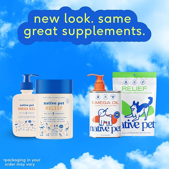 Native Pet Omega Oil for Dogs - Dog Fish Oil Supplements & Relief - Anti-Inflammatory Chews for Dogs | 60 Dog Chews | 8 oz. Omega Oil | Best Dog Arthritis Supplement & Dog Joint Pain Relief-Mewly Pet