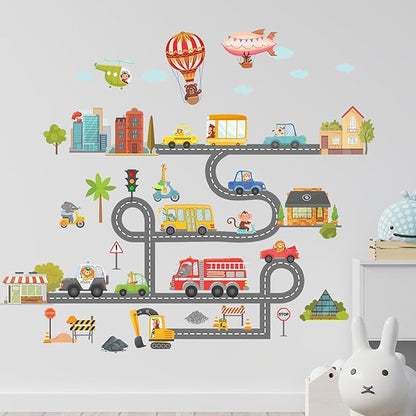 Jungle Animal Wall Stickers Forest Safari Wall Decals Kid Room Nursery Baby Bedroom Décor (Cartoon Animal Traffic)