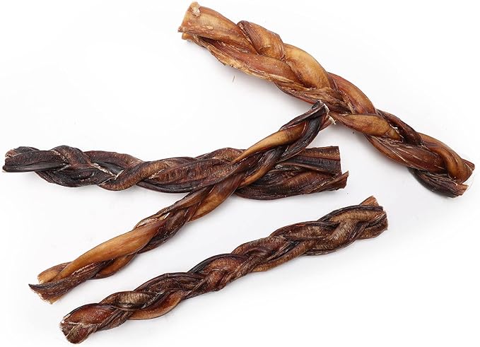 Jack&Pup 12" Braided Bully Sticks (3 Pack) Long Lasting Thick Bully Sticks for Large Dogs and Aggressive Chewers, Single Ingredient Dog Chews-Mewly Pet