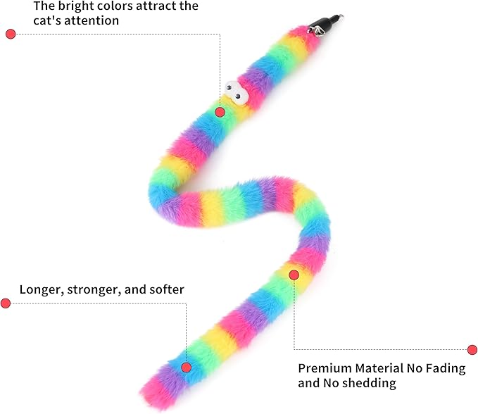 Cat Wand Toy Set, 11 Pcs Including Worm & Snake Refills, Wand Replacement Rope, for Bored Indoor Adult Cats & Kittens-Mewly Pet