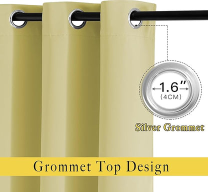 NICETOWN Room Darkening Curtains Panels for Window - Home Fashion Machine Washable Ring Top Solid Room Darkening Draperies for Kid's Room (2 Panels, 52 inches W x 95 inches, Paler Yellow)
