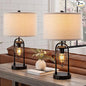 KAWOTI Set of 2 Farmhouse Table Lamps with USB Ports and Night Light Modern Nightstand Lamp for Living Room Bedroom（Bulbs Included）