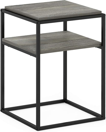 Furinno Simplistic End Side Night Stand/Bedside Table with Stainless Steel Tubes, Stackable Metal Frame, French Oak Grey