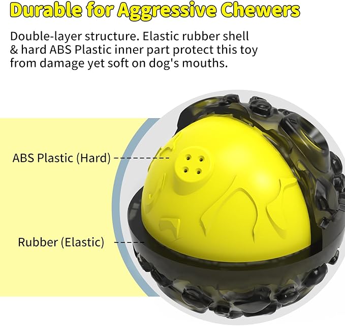 Dog Ball for Aggressive Chewers - Interactive Dog Toy Balls Fun Squeaky Sound to Keep Them Busy, Durable for Small Medium Large Breeds, Rubber Pet Chew Toys, As Seen on TV, Black & Yellow-Mewly Pet