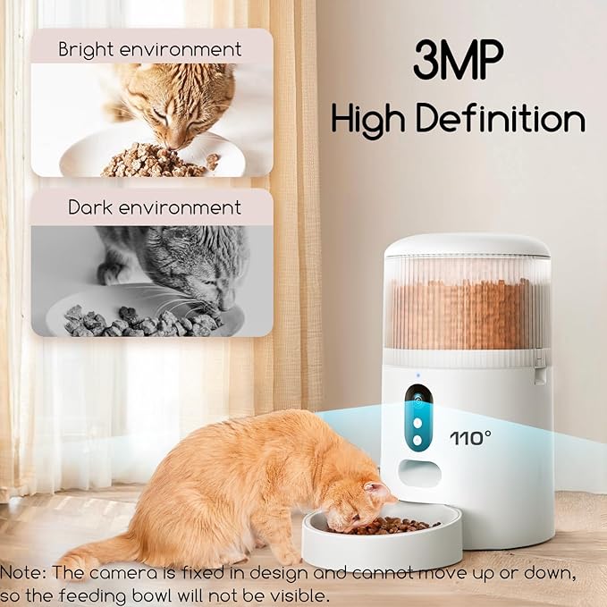 Faroro Automatic Cat Feeder with Camera, 3MP HD Video with Night Vision, 5G WiFi Cat Feeder Automatic with APP Control, 2-Way Audio, Low Food Sensor, Motion Alerts for Cats and Dogs-Mewly Pet