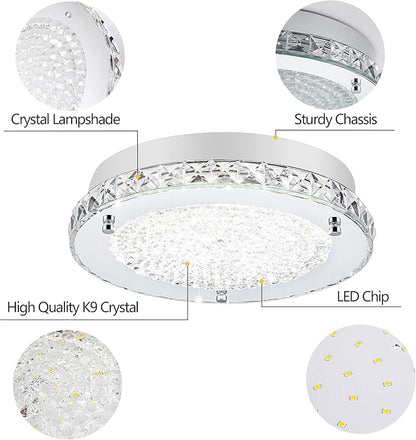 Crystal Flush Mount Ceiling Light Fixture 13.8" Hallway Lighting Fixtures Ceiling Crystal Ceiling Light Fixture Chrome for Kitchen, Bathroom, Bedroom, Closet
