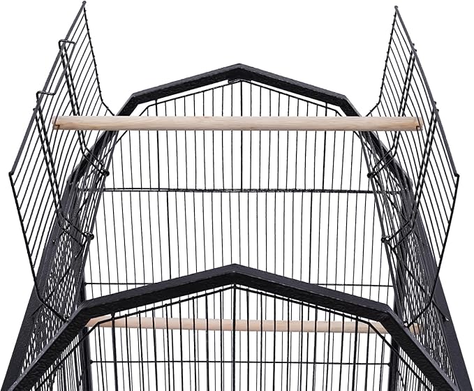 40-Inch Wrought Iron Bird Cage with Open-Top and Rolling Stand, Movable Parrot Cage Pet Bird Flight Cage, 360 Degree View Spacious Interactive Roof Pet Bird House for Medium&Small Birds-Mewly Pet