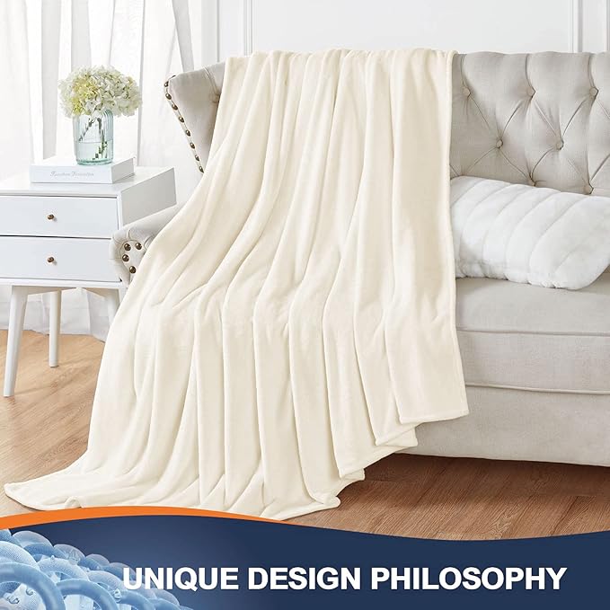 Walensee Fleece Blanket Plush Throw Fuzzy Lightweight (Throw Size 50x60 Cream) Super Soft Microfiber Flannel Blankets for Couch, Bed, Sofa Ultra Luxurious Warm and Cozy for All Seasons