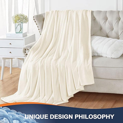Walensee Fleece Blanket Plush Throw Fuzzy Lightweight (Queen Size 90x90 Cream) Super Soft Microfiber Flannel Blankets for Couch, Bed, Sofa Ultra Luxurious Warm and Cozy for All Seasons