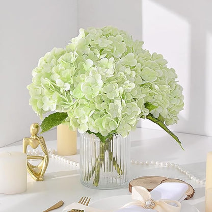 MARTINE MALL 3Pcs 21in Hydrangea Artificial Flowers, Latex Real Touch Hydrangeas Lifelike Large Hydrangea Flowers for Home Decor Party Arrangements Wedding Bouquets Centerpieces (Light Green)