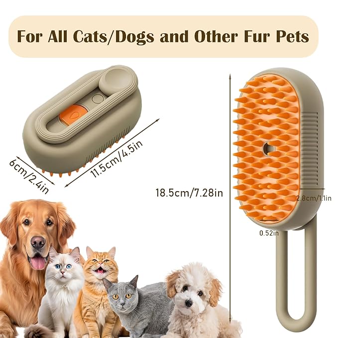 Cat Steam Brush, 3 in 1 Pet Spray Hair Removal Comb, Cats and Dogs Brush for Shedding, Rechargeable Silicone Pet Steam Brushes, Spritz Defur Comb for Massage, Cleaning and Remove Loose Hair - Khaki-Mewly Pet