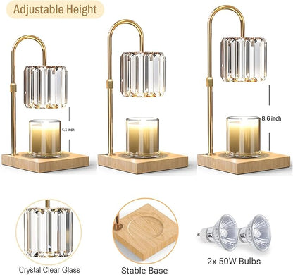 Candle Warmer Lamp with Timer, Dimmable Electric Candle Wamer Adjustable Height, Glass Modern Candles Melter Lamp, Gifts for Women Mom, Clear